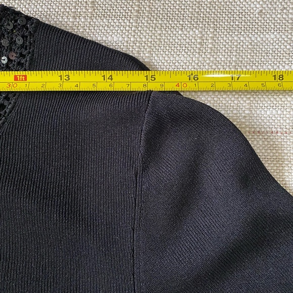 Black Knit Sequin Crochet Detail Button Up Holiday Party Office Sweater- Sz-M - Picture 14 of 16